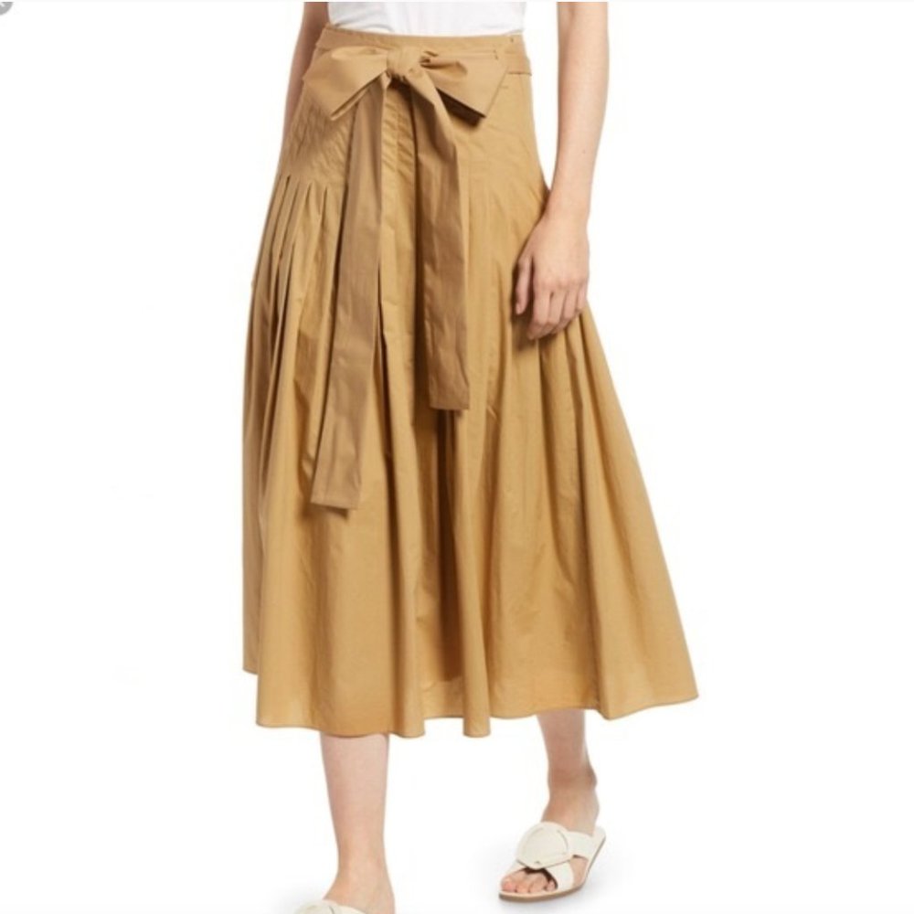 J.Crew EUC Pleated Cotton Poplin Midi Skirt, EUC, Golden Khaki J3498.